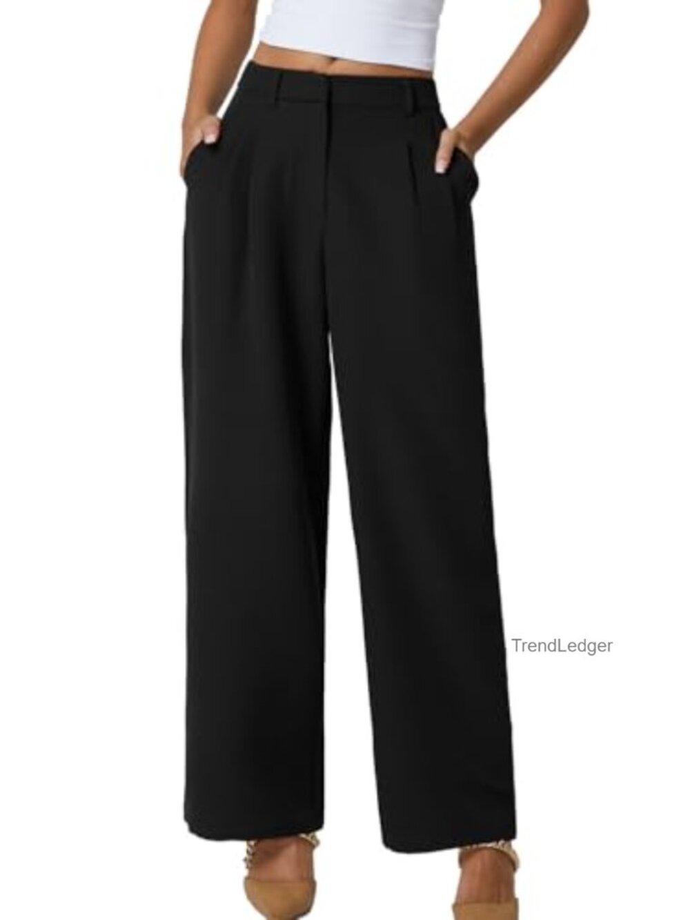 Wide Leg Dress Pants High Waisted Wrinkle Free Work Pants with Pockets